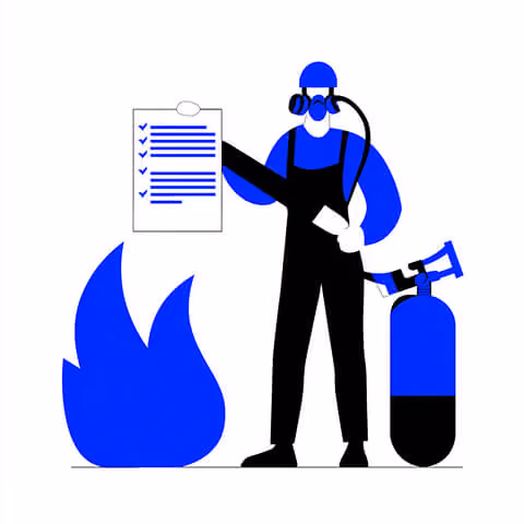 Technician holding checklist with fire extinguisher beside a flame icon, illustrating proactive Shopify issue prevention and emergency fixes.