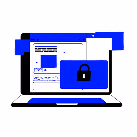 Laptop with security lock icon on screen, symbolizing Shopify website security, updates, and protected store data.