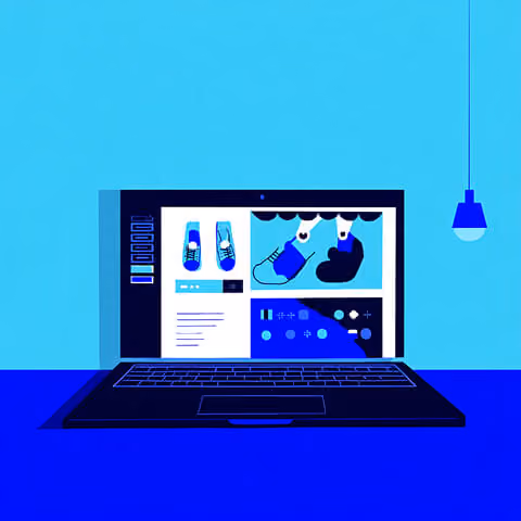 Laptop displaying a customizable ecommerce product page interface, highlighting modular design and visual flexibility.