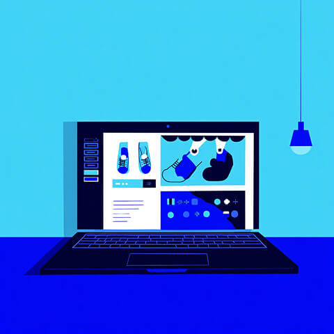 Laptop displaying a customizable ecommerce product page interface, highlighting modular design and visual flexibility.