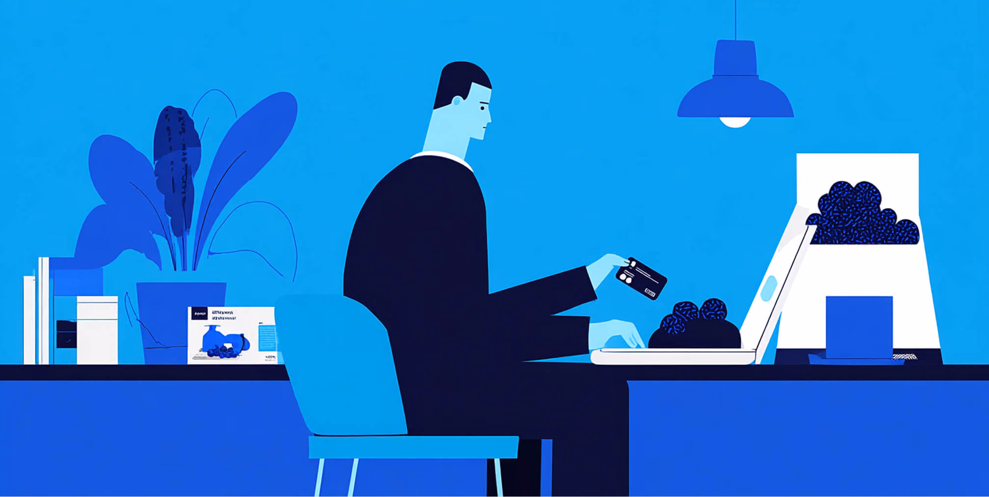 Illustration of an online shopper entering payment details on a laptop, representing ecommerce checkout flow and user experience.
