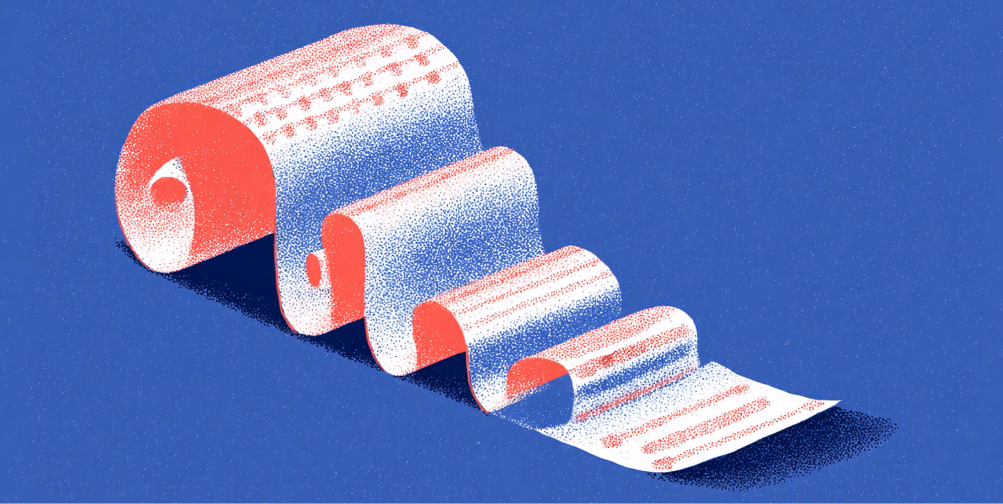 Abstract illustration of rolled paper layers unfolding in stages, symbolizing hidden technical debt and compounding issues in poorly built Shopify stores.