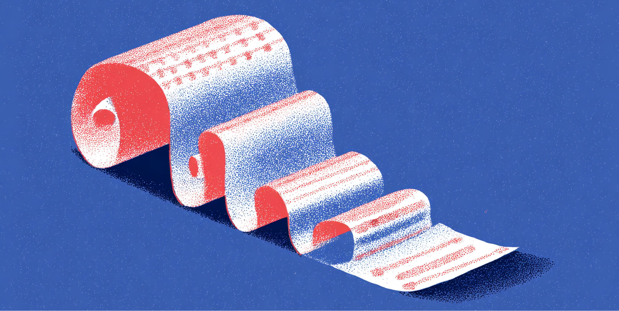 Abstract illustration of rolled paper layers unfolding in stages, symbolizing hidden technical debt and compounding issues in poorly built Shopify stores.