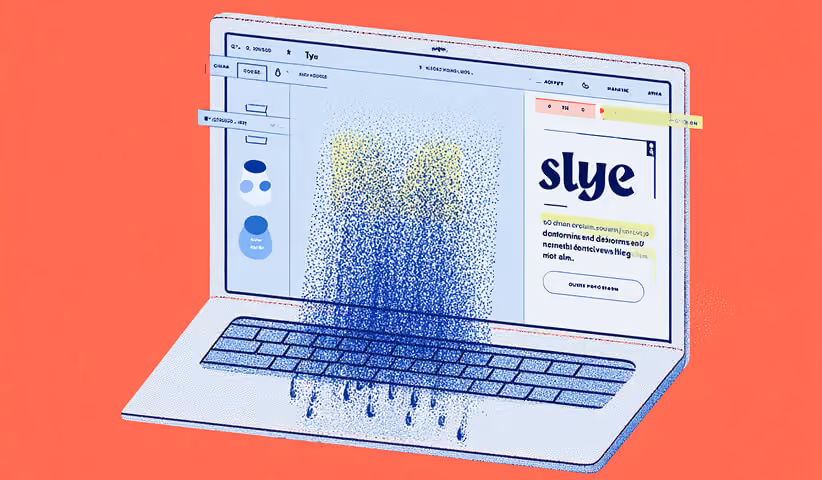 Laptop screen with distorted website content spilling downward, symbolizing site breakdowns and unstable updates.