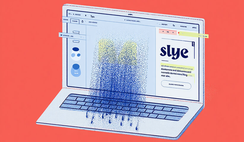 Laptop screen with distorted website content spilling downward, symbolizing site breakdowns and unstable updates.