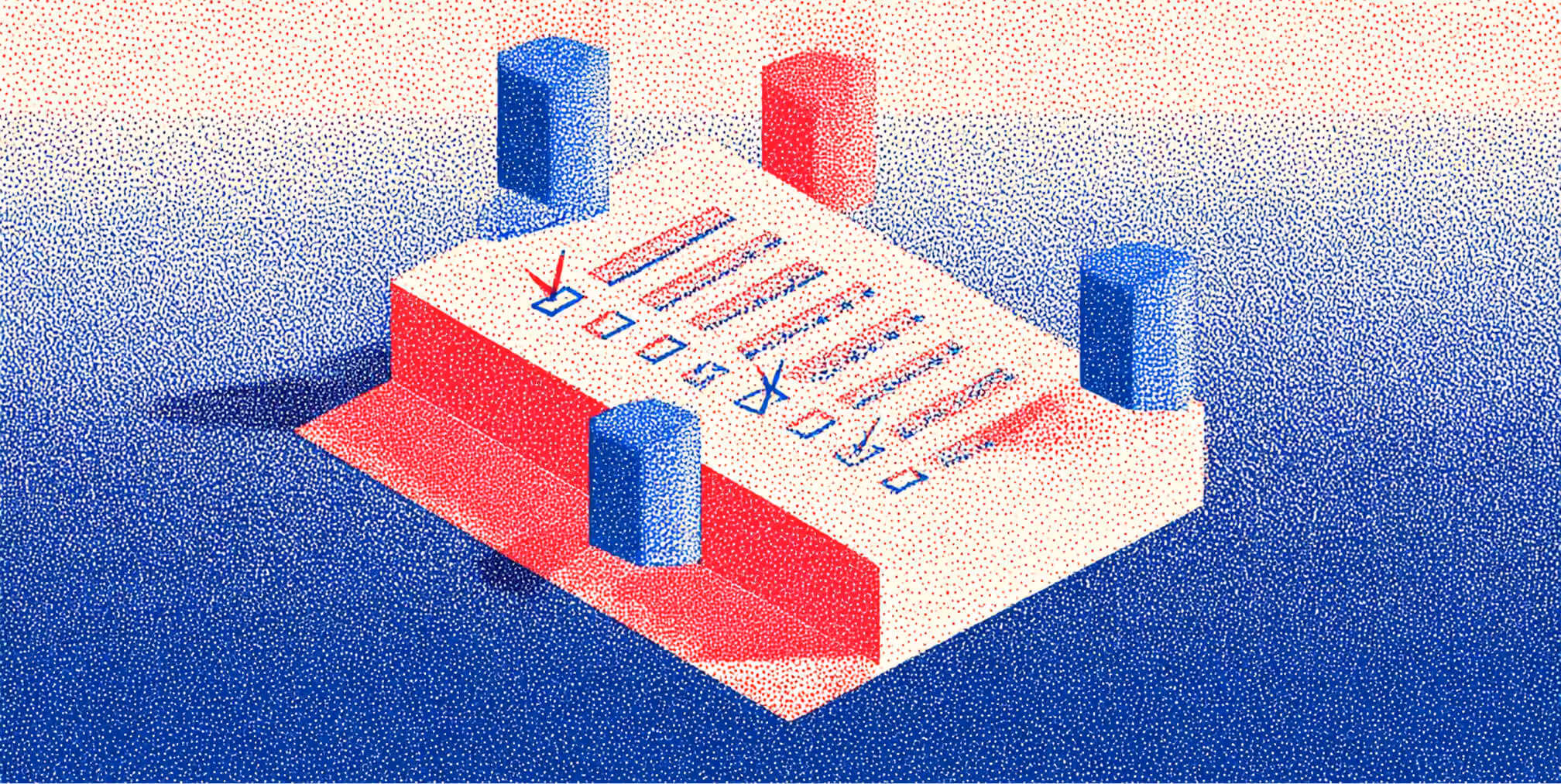 Checklist document surrounded by structural blocks, symbolizing audits, refactoring, and corrective work required after poor development decisions.