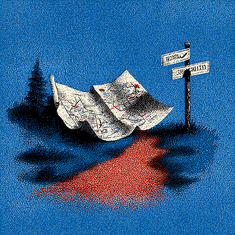 Folded map beside directional signposts, illustrating navigation decisions and strategy during a website migration.