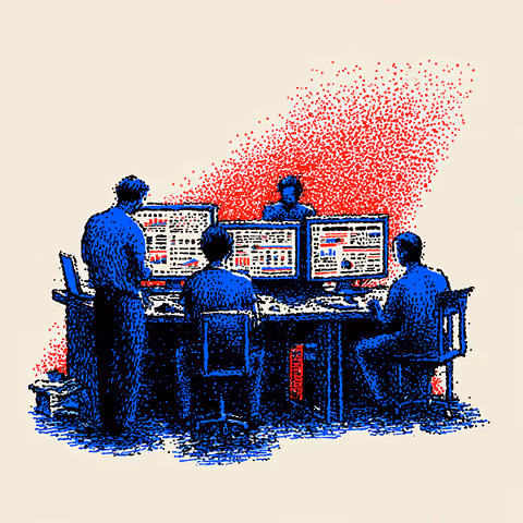 Team of professionals reviewing data on large monitors, representing collaborative SEO planning before a Shopify migration.