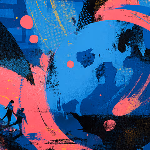 Illustration of people walking across a globe, representing cross-border commerce and international market reach.