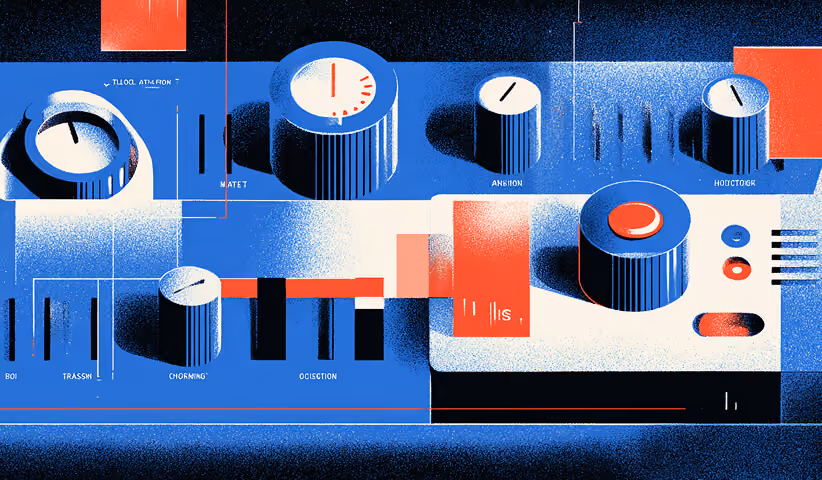 Control panel illustration with dials and metrics, representing operational monitoring and performance optimization.