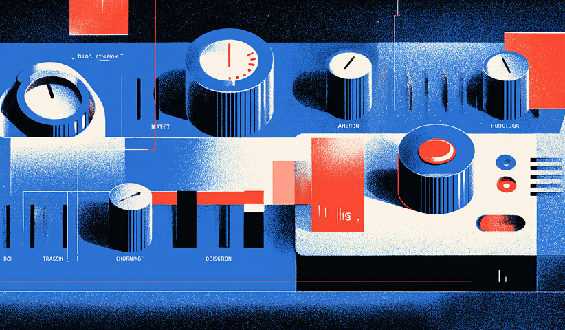 Control panel illustration with dials and metrics, representing operational monitoring and performance optimization.