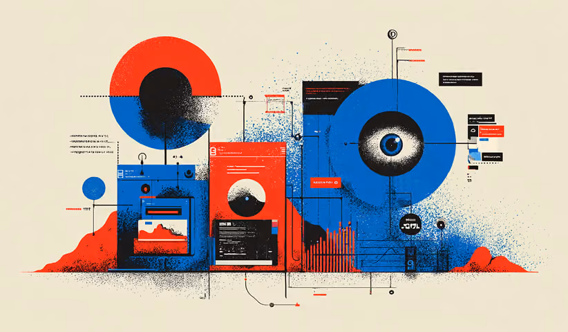 Data dashboard illustration with charts, graphs, and interface elements, representing performance tracking, analytics, and business insights.