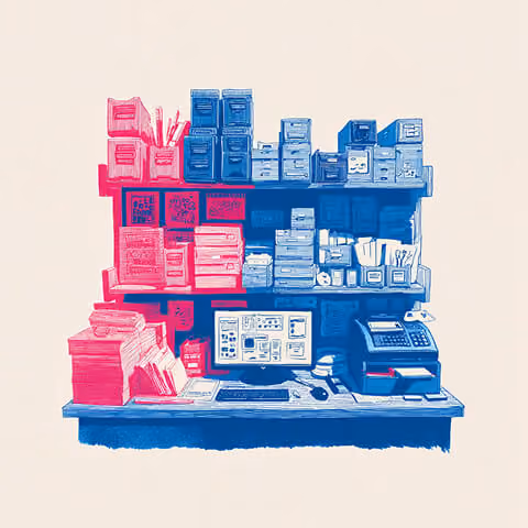 Abstract storefronts in contrasting colors, illustrating the difference between a generic online store and a curated brand identity.
