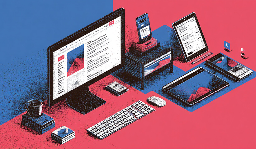 Multi-device setup including desktop, tablet, and mobile screens, representing responsive Webflow web design across platforms.