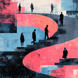 People walking along a winding path symbolizing business growth, strategic journeys, and long-term brand development.