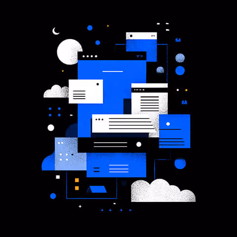 Stacked digital interface cards and message blocks floating in space, representing organized social media content planning.