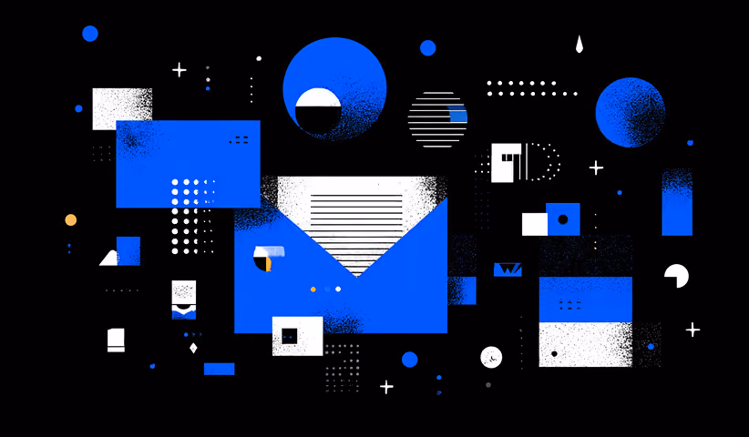 Abstract blue envelope and interface icons representing content distribution and social media messaging systems.