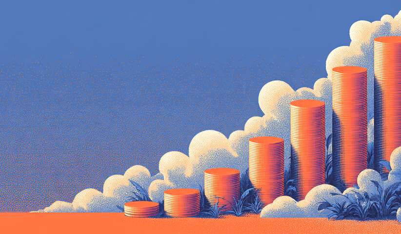 Stacked coins rising among clouds, illustrating revenue growth driven by strategic email marketing campaigns.