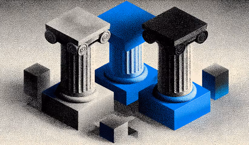 Classical pillars with a medical cross between them, representing trust, authority, and credibility in medical branding.