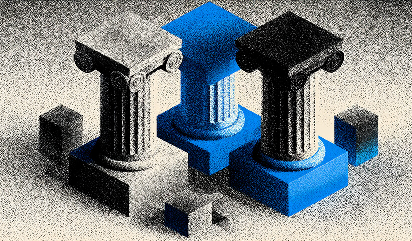 Classical pillars with a medical cross between them, representing trust, authority, and credibility in medical branding.