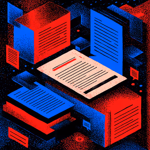 Stacked digital document panels and highlighted text blocks, representing structured content systems and editorial frameworks.