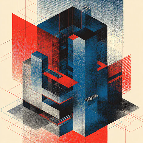 Business professional standing alone among oversized geometric blocks, representing isolation and unclear direction in poorly structured prompting.