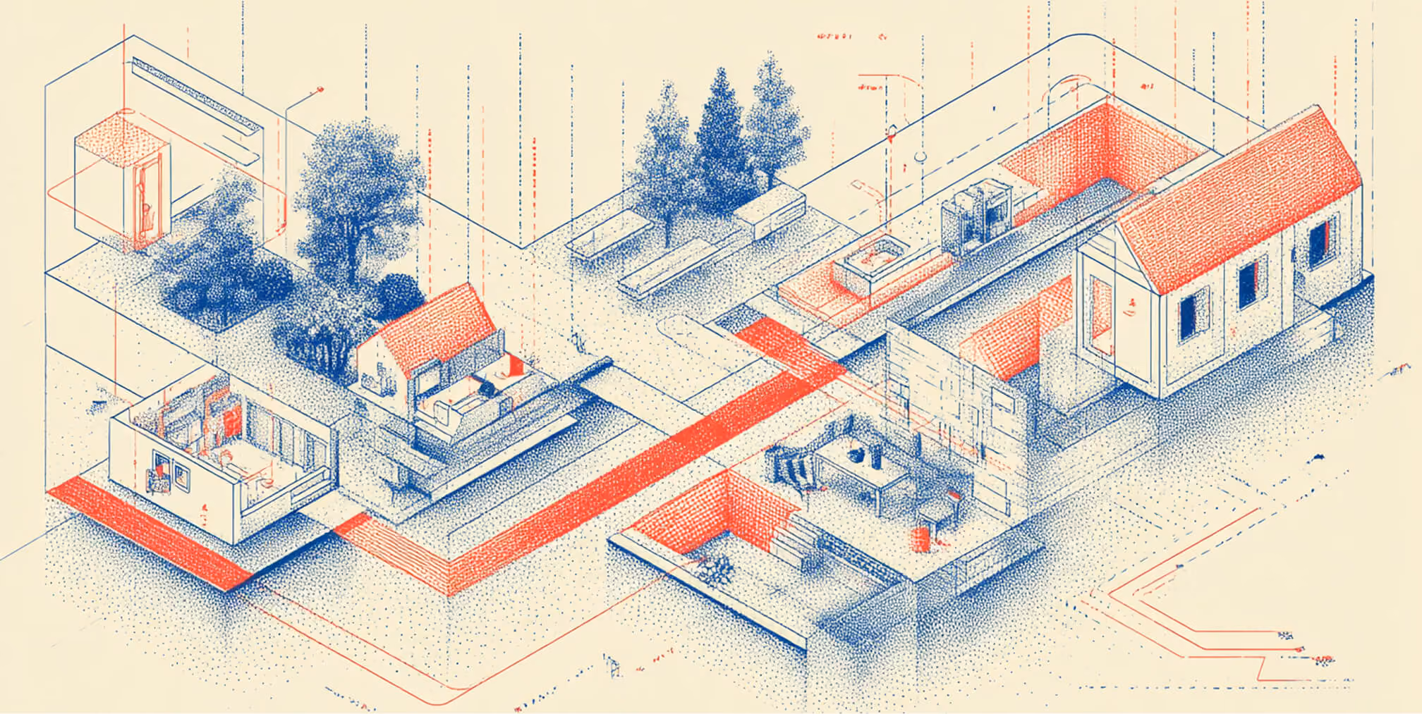 Cross-section of a home connected by a red central pathway, symbolizing alignment between strategy, messaging, and execution.