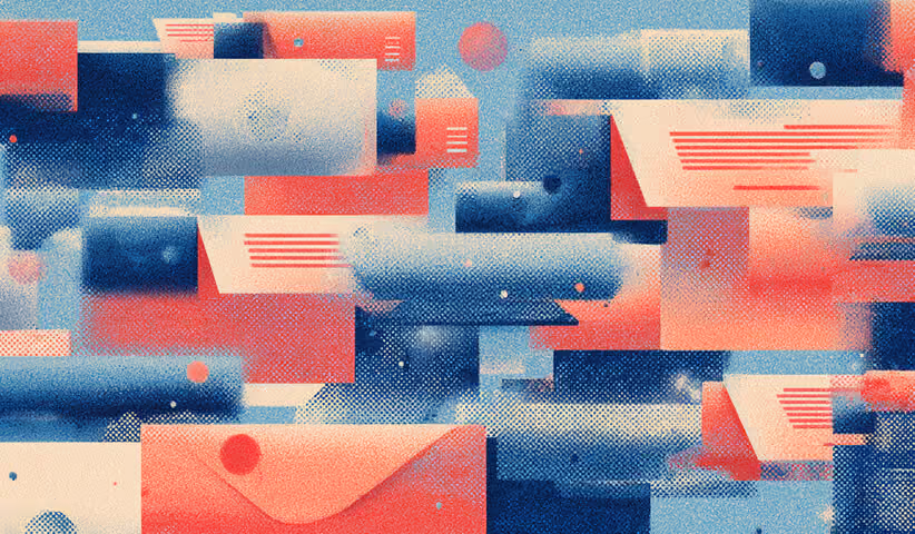 Stacked envelopes and message panels layered across the frame, symbolizing communication flow shaped by assigned roles.