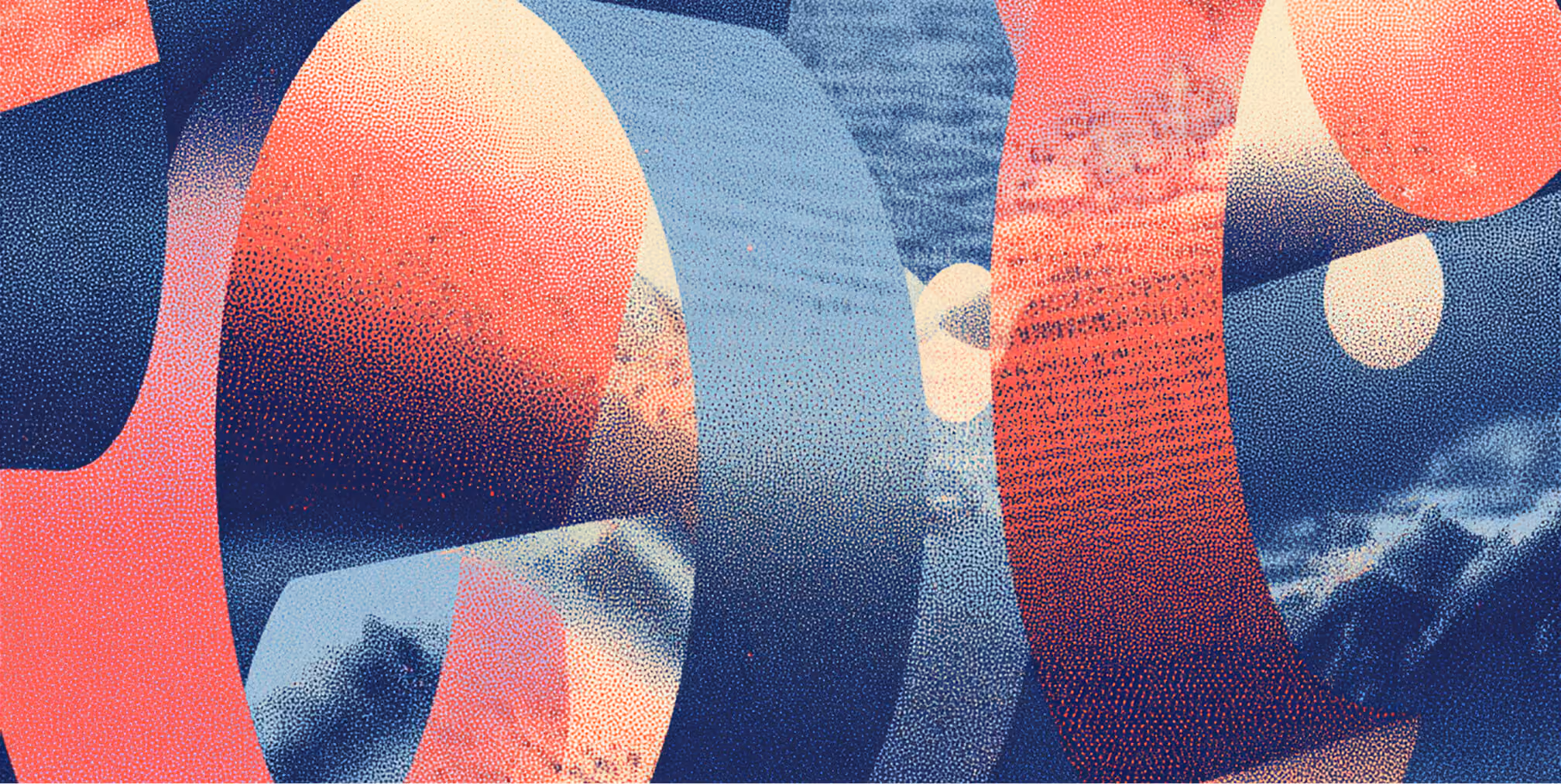 Abstract interlocking curved forms in red and blue tones, representing interconnected responsibilities within a coordinated prompt system.