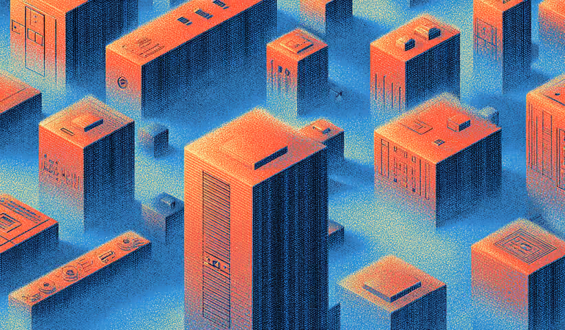 Grid of tall rectangular structures arranged in rows, symbolizing repeated content outputs shaped by a consistent brand framework.