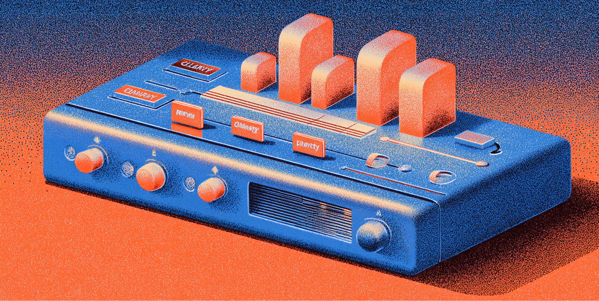 Control panel with labeled sliders and buttons such as clarity and creativity, representing adjustment of tone and messaging variables.