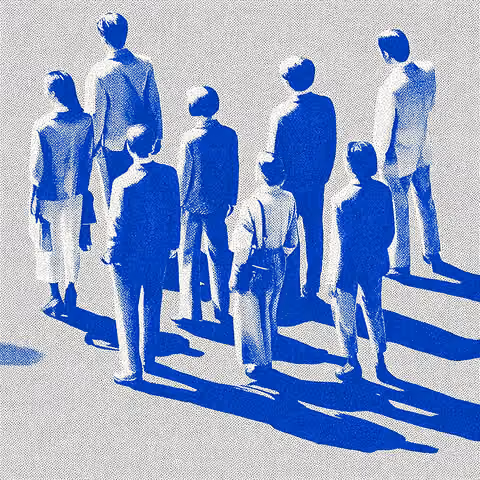 Silhouetted individuals standing in formation with long shadows, representing alignment and unified brand direction across teams.