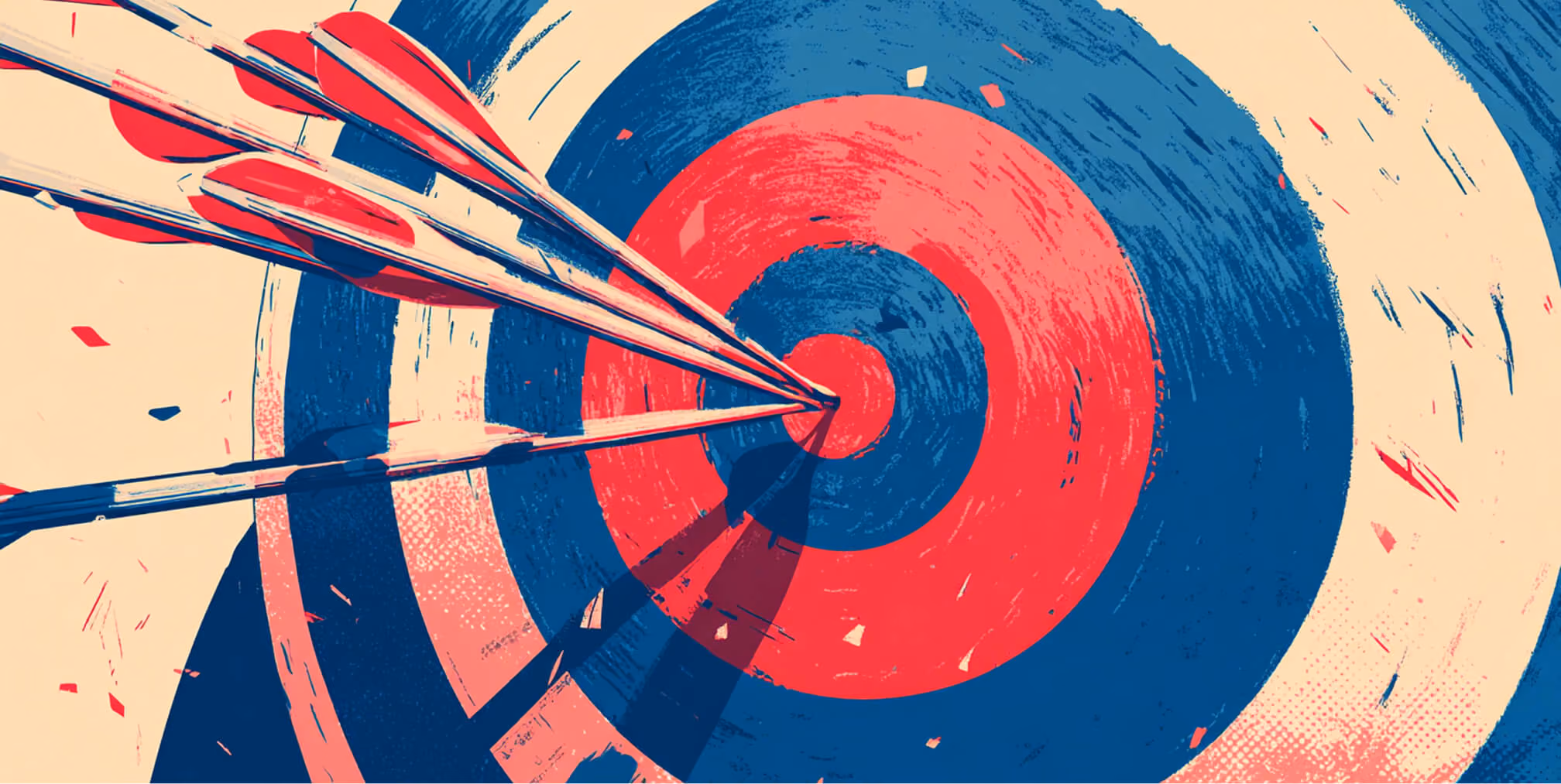 Arrows striking the center of a red and blue target, symbolizing precision targeting and high-performing ad copy strategies.