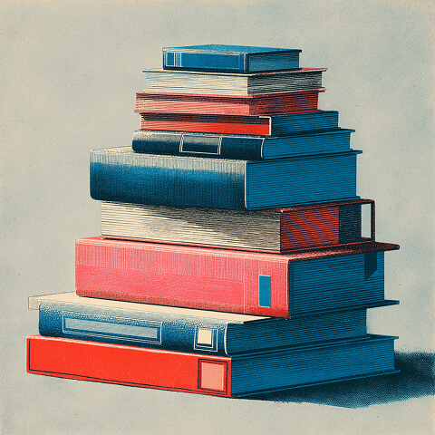 Stack of books arranged in ascending order, representing accumulated knowledge and structured learning through iteration.