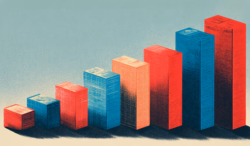 Bar chart of rising blocks in alternating colors, representing measurable improvement and performance optimization.