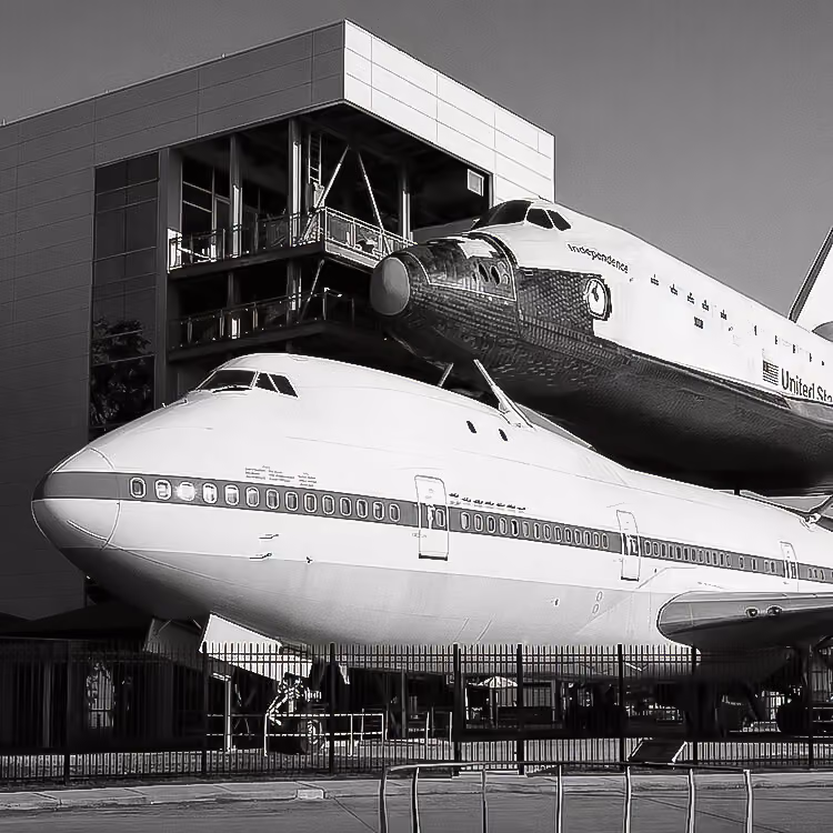 NASA Space Shuttle Independence mounted on a Boeing 747 at Space Center Houston in Texas.