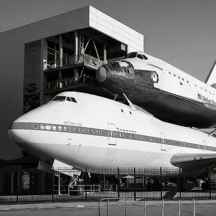 NASA Space Shuttle Independence mounted on a Boeing 747 at Space Center Houston in Texas.