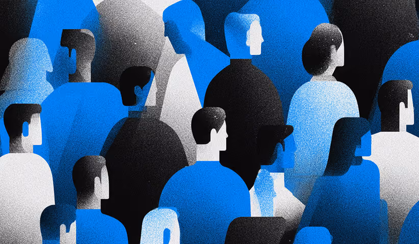 Stylized illustration of diverse audience figures grouped together, representing customer perception and audience analysis.