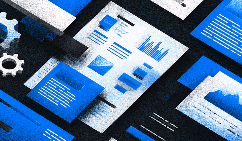 Hand adjusting documents with charts and icons, representing the process of reviewing brand performance data.