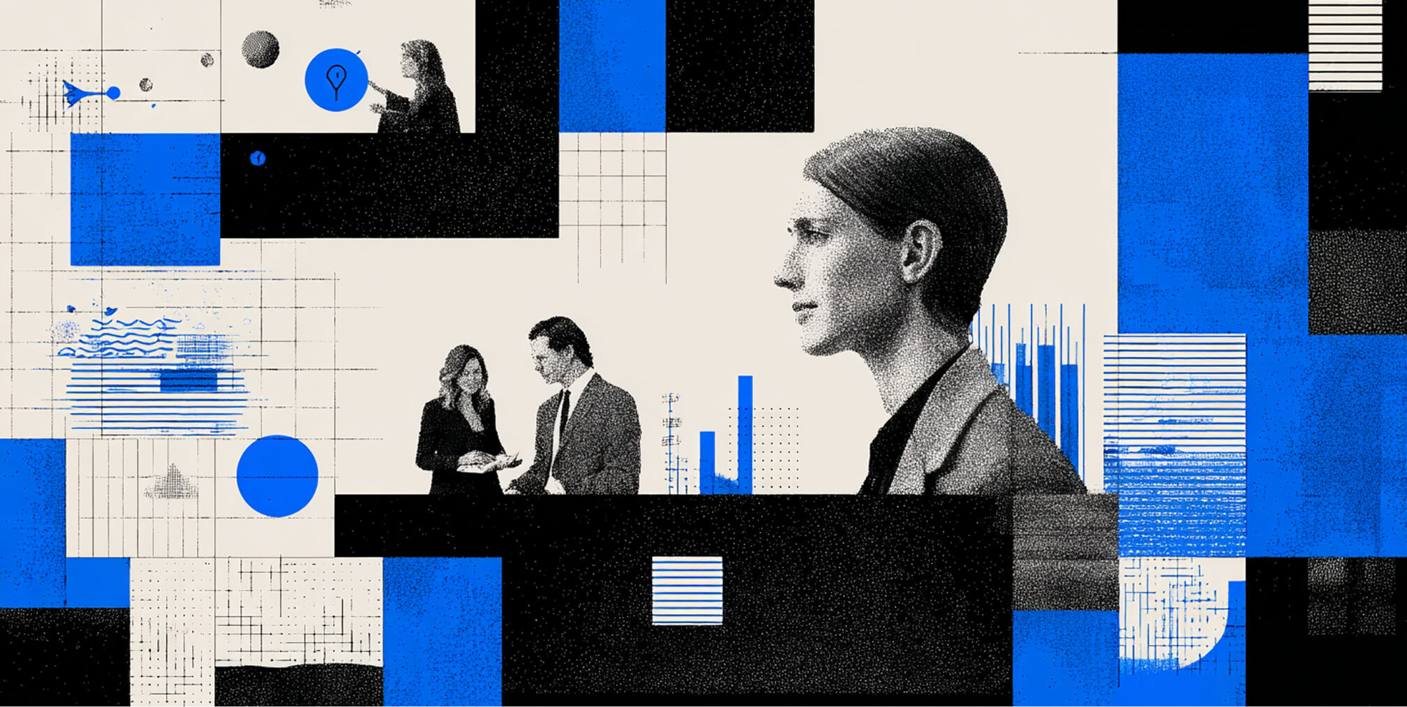 Professional observing data visuals and collaborating figures, representing analysis, reporting, and continuous optimization of Meta ad strategies.