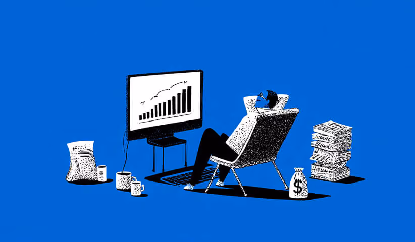 Person reviewing analytics on a screen with financial elements, symbolizing data-driven marketing, ROI tracking, and campaign performance.