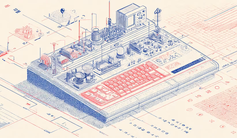 Detailed computer system with circuitry and components, symbolizing technical infrastructure and digital transformation in a rebrand.