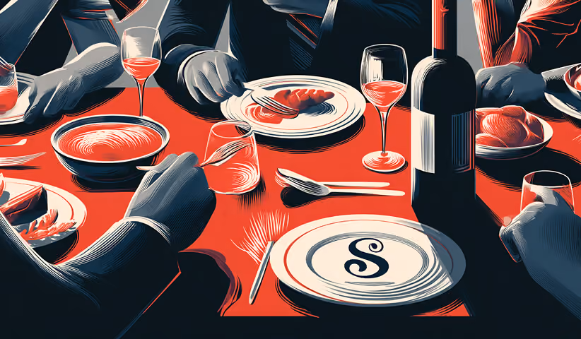Dinner gathering with branded tableware and wine, representing immersive brand experiences and emotional connection.