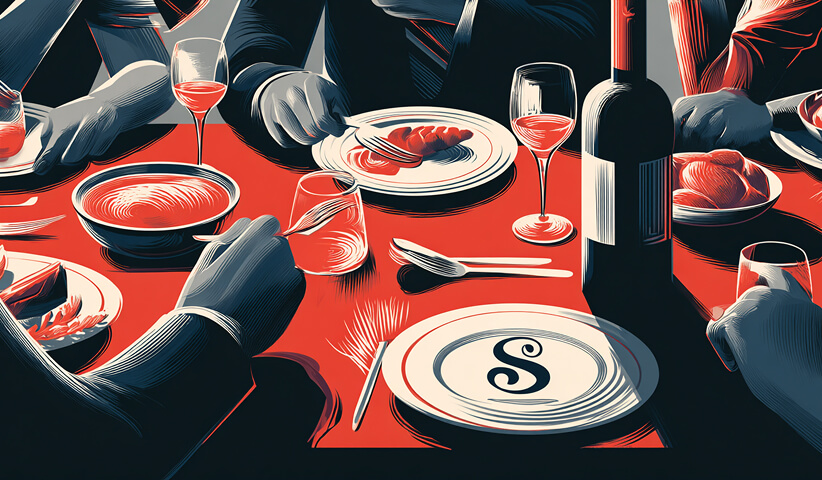 Dinner gathering with branded tableware and wine, representing immersive brand experiences and emotional connection.