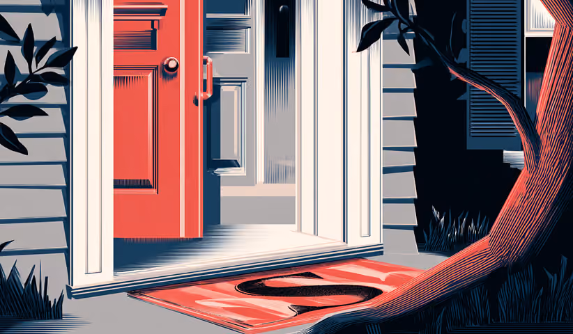 Front door with branded doormat and entryway details, symbolizing first impressions and brand touchpoints at entry.