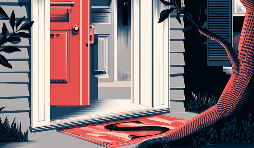 Front door with branded doormat and entryway details, symbolizing first impressions and brand touchpoints at entry.