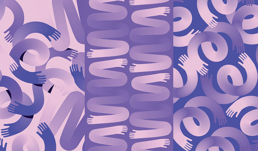 Pattern of interlocking shapes resembling hands, representing brand systems, consistency, and cohesion.