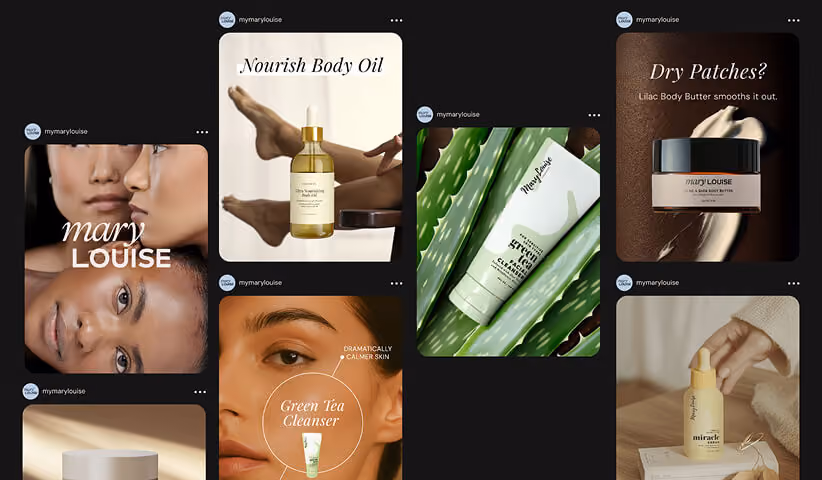 Series of mobile ads promoting a product with bold messaging and visuals, representing paid social campaigns and conversion-focused content.