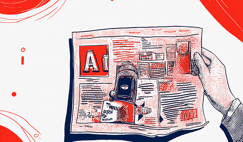 Hand holding a newspaper filled with ads and headlines, representing traditional print advertising.