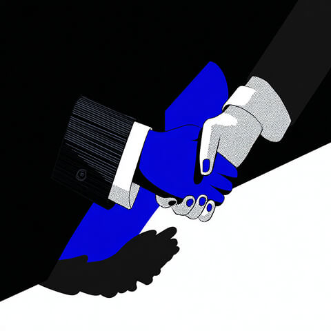 Close-up of a handshake, symbolizing partnership and trust when choosing a logo design company.